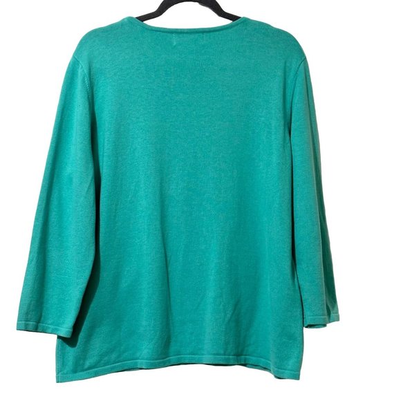 Alfred Dunner size XL green appliqué attached beaded necklace 3/4 sleeve sweater - Picture 4 of 8